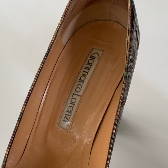 Vintage 90s Gianmarco Lorenzi Snakeskin Pumps Square Toe Heels EU 39.5 US 8.5 - Picture 11 of 11